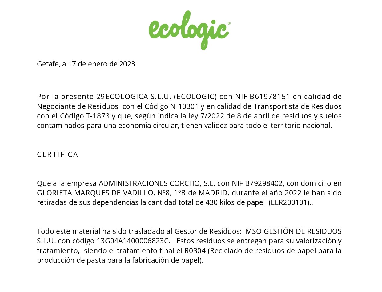 Certificado de Reciclaje